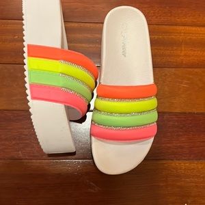 White rainbow platform sandals